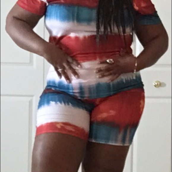 Red, white, & Blue Tye Dye Short Set - Picture 2 of 3
